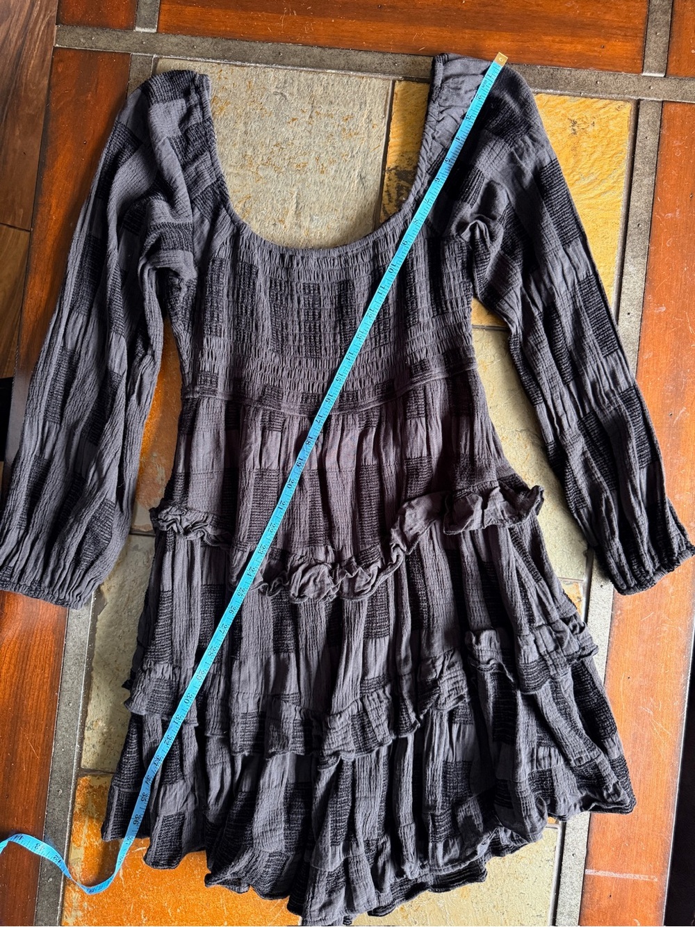 Alter’d state gauzy black pheasant ruffle tiered dress open hippy goth knee MED